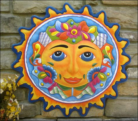 Celestial Sun and Moon Designs in Hand Painted Metal - Metal wall art, Metal wall decor - Garden ...
