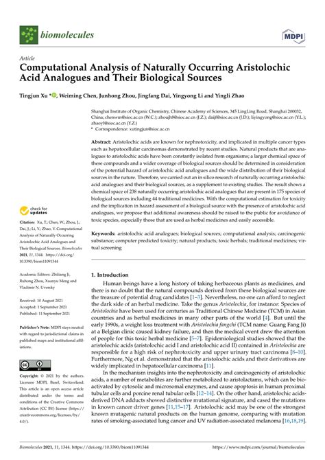 (PDF) Computational Analysis of Naturally Occurring Aristolochic Acid Analogues and Their ...