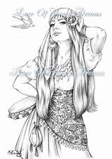 Printable Coloring Page Pdf Young Gypsy Woman With Flower Rose  Etsy sketch template