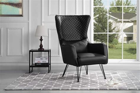 Mid-Century Modern Faux Leather Accent Armchair with Shelter Style Living Room Chair (Black ...