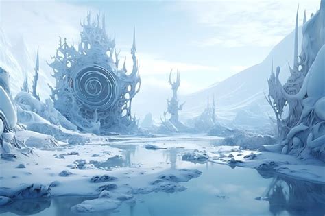 Premium AI Image | Arctic landscape populated by fantastical ice creatures