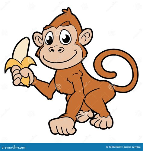 Monkey with banana stock vector. Illustration of cheerful - 134273572