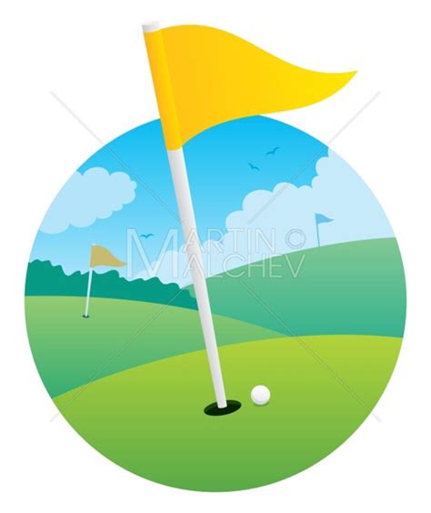 Golf Flag Vector Cartoon Illustration. Golf Course, Golf Ball, Putting Green, Hole,background ...