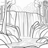 Rushing Forest Waterfall Coloring Pages sketch template
