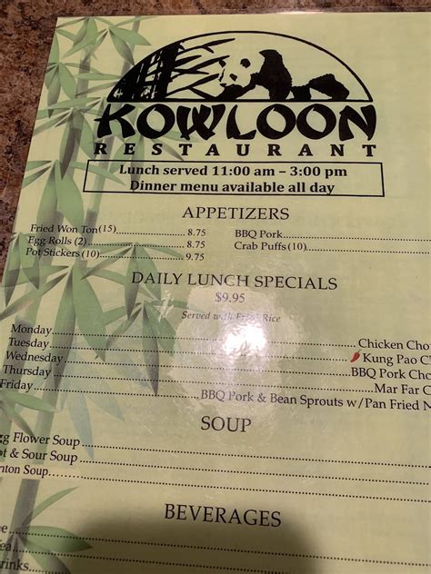 Menu at Kowloon Restaurant, Roseburg