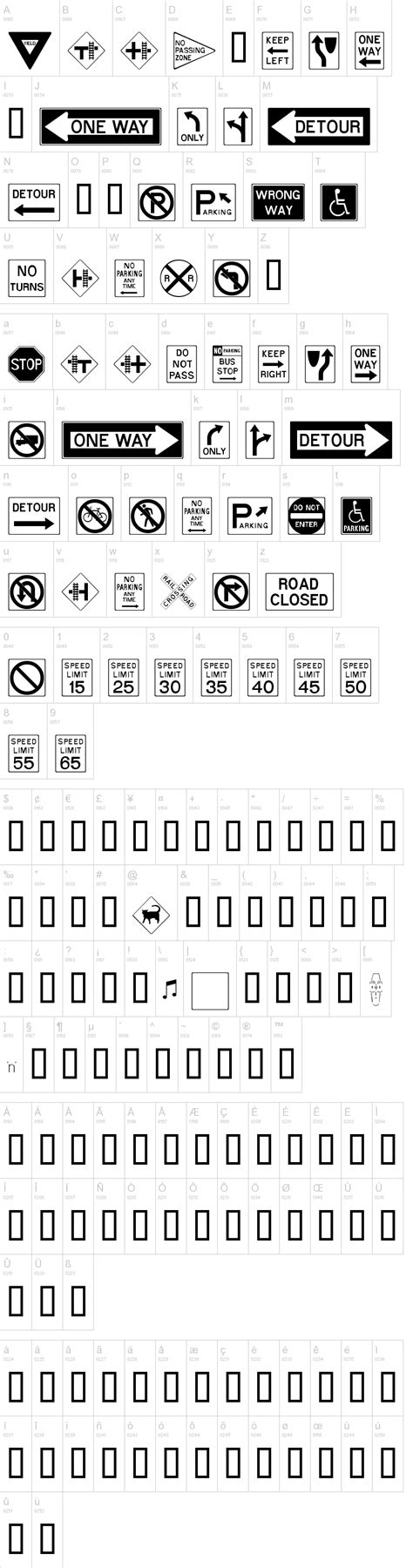 RoadSign + Warning Font | Road signs, Dingbat fonts, Fonts