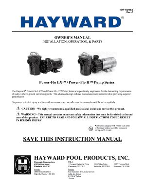 Hayward Power Flo Lx Pump Manual - Fill Online, Printable, Fillable, Blank | pdfFiller