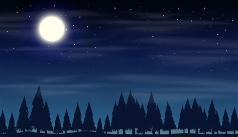 Night scene with silhouette woods 366877 Vector Art at Vecteezy