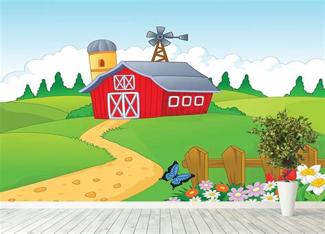 Farm cartoon background Wall Mural Wallpaper | Canvas Art Rocks