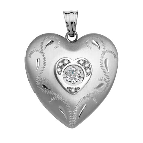 Sterling Silver ' Dancing Diamond' Heart Photo Locket - PG91241