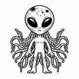 Scary Alien With Tentacles  Coloring Page sketch template