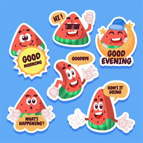 Cartoon Greeting Chat Sticker Set with Cute Watermelom Character 19498164 Vector Art at Vecteezy