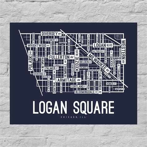 Logan Square, Chicago Street Map Screen Print - School Street Posters