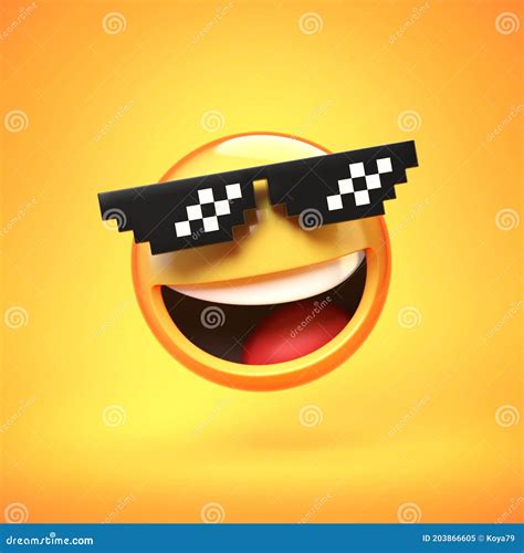 `Deal with it` Emoji Isolated on Yellow Background, Emoticon with Pixelated Sunglasses 3d ...