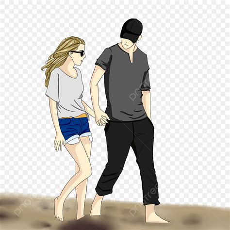 Couples Holding Hands PNG Picture, Cartoon Hand Painted Art Couple ...