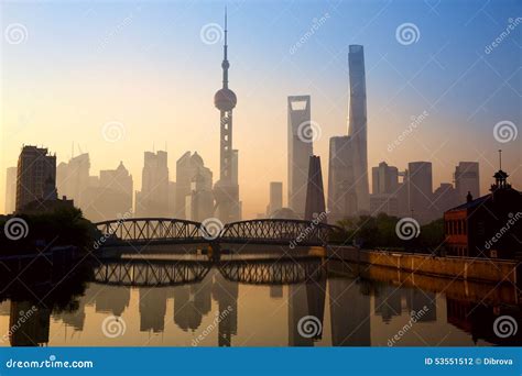 Shanghai at sunrise stock photo. Image of twilight, urban - 53551512