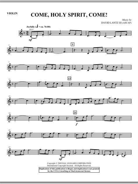 Come, Holy Spirit, Come! - Violin Sheet Music | David Lantz III | Choral Instrumental Pak