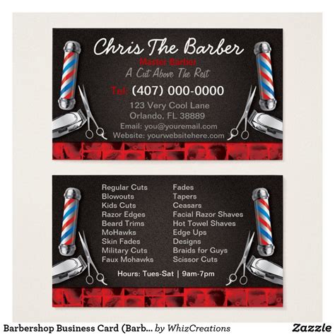Barbershop Business Card (Barber pole and clippers | Zazzle.com ...