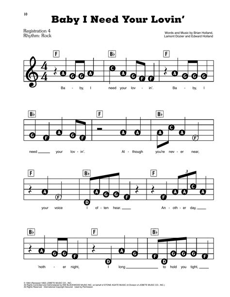 Baby I Need Your Lovin' Sheet Music | Four Tops | E-Z Play Today