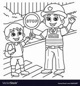 Police Traffic officer Helping A Kid coloring Page sketch template