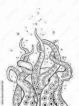 Octopus tentacles Curl And Intertwined Hand Drawn Black White Line  sketch template