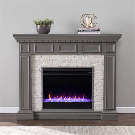 SEI Furniture Dazairee Freestanding Traditional Color Changing Electric Fireplace in Gray W ...