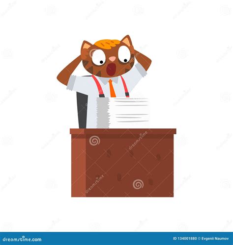 Businessman Cat Having a Lot of Work, Funny Humanized Animal Cartoon Character Working with ...