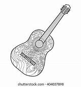 Acoustic Guitar Coloring Book Adults Raster Stock Illustration  sketch template