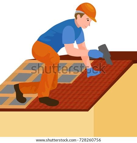 Cartoon Roofing Worker Putting Shingles On Stock Illustration 110832989 ...