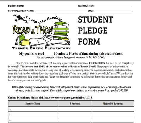 Read A Thon Pledge Sheet | Read a thon, Reading pledge, Fundraiser ...