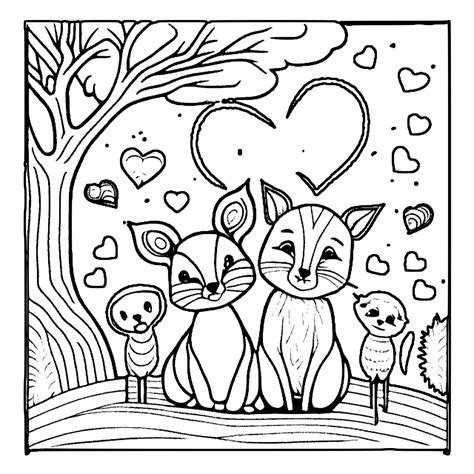 Valentine's Day Animal Coloring Page for Kids · Creative Fabrica