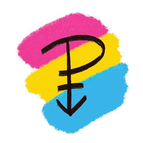 Pansexuality symbol hand drawn with black ink brush stroke on artistic paint background in color ...