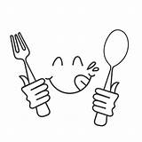 Fork Clipart Cartoon Forks Coloring Drawing Knife Spoon Pages Cliparts  sketch template