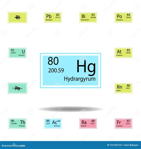 Hydrargyrum Sign. Chemical Element. Mendeleev Table. Square Frame. Blue ...