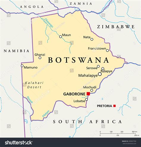 Botswana Political Map Capital Gaborone National: Vector có sẵn (miễn ...