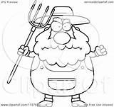 Cartoon Clipart Of A Black And White Plump Farmer Waving Pitchfork In  sketch template
