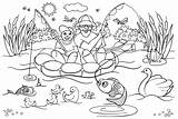 Grandpa And Grandson Fishing For Carp Coloring Page  Free Printable sketch template