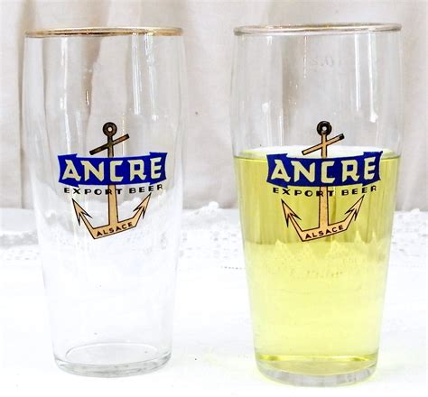 RESERVED FOR EMMA 2 Vintage French Beer Glasses Ancre Export Beer From Alsace in Eastern France ...