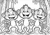 Monkeys Wecoloringpage Preschoolers Coloring4free Riscos Macaquinhos  sketch template