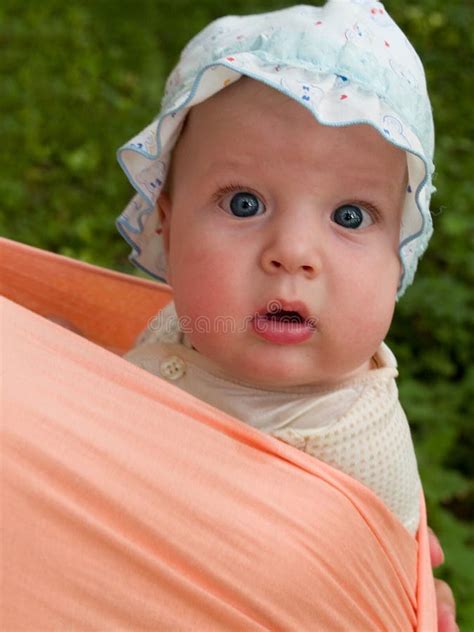 Happy baby in sling stock photo. Image of close, feeling - 3135622