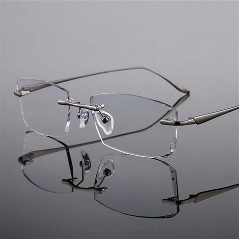 Titanium eyeglasses rimless frame fashion exquisite diamond trim mens eyewear prescription ...