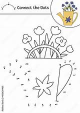 Vector dot To And color Activity With Cute Watering Can Flowers  sketch template