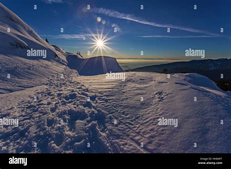 Sun Setting above Burrard Strait Horizon and Mount Seymour Scenic ...