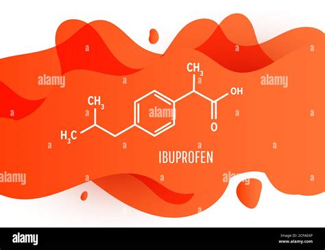 Ibuprofen chemical molecule structure with orange liquid fluid gradient ...