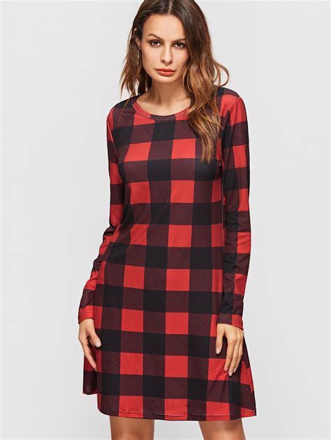 Checkered Tee Dress -SheIn(Sheinside)