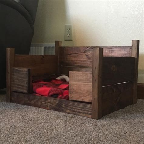 Reclaimed Dark Walnut Pet Bed | Etsy | Dog bed frame, Diy dog bed, Bed frame with storage