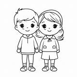 Desenho De Duas Crianças Bonitinhas Colorindo Páginas Com Roupas Fofas  sketch template