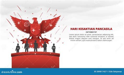 Hari Kesaktian Pancasila Or Pancasila Sanctity Day With Red Garuda And Heroes Cartoon Vector ...