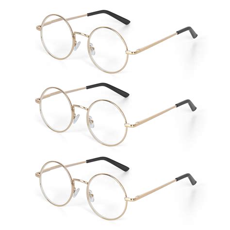 EYE ZOOM 3 Pack Metal Frame Round Reading Glasses with Spring Hinge ...