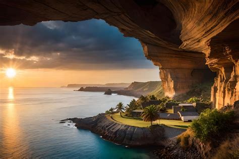 Premium Photo | A view of a cliff and a house in the ocean